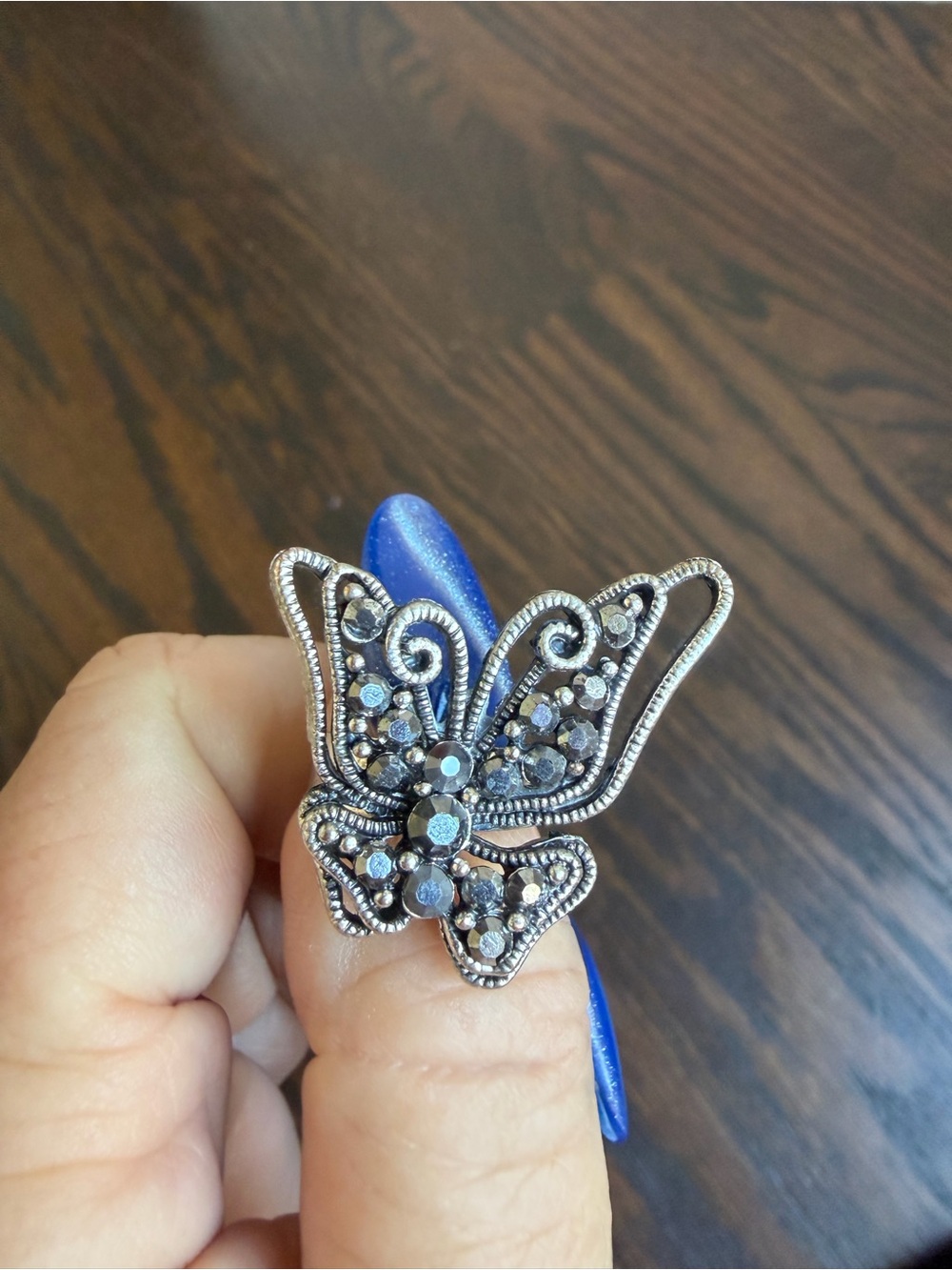 Silver-tone Butterfly Crystal Statement Ring